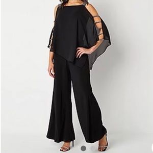 Prelude Crystal Embellished Cape Black Jumpsuit Size Medium, NWOT